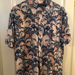 Nautica Men's Tropical Print Shirt - Navy and Peach